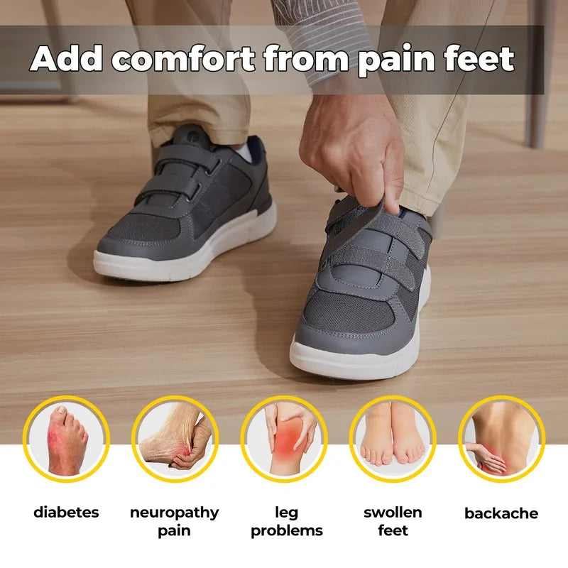 Men's Extra Wide Diabetic Flat Shoes – Orthopedic Wide Fit for Elderly Neuropathy, Swollen Feet & Foot Pain Relief