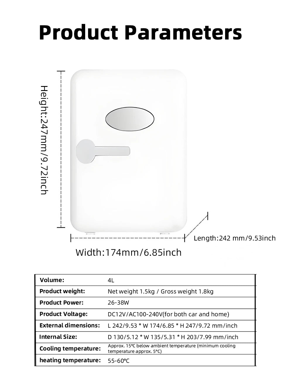 4L Mini Fridge Portable — Car & Home Hot & Cold Dorm Fridge for Cosmetics, Beverages & Skincare Storage