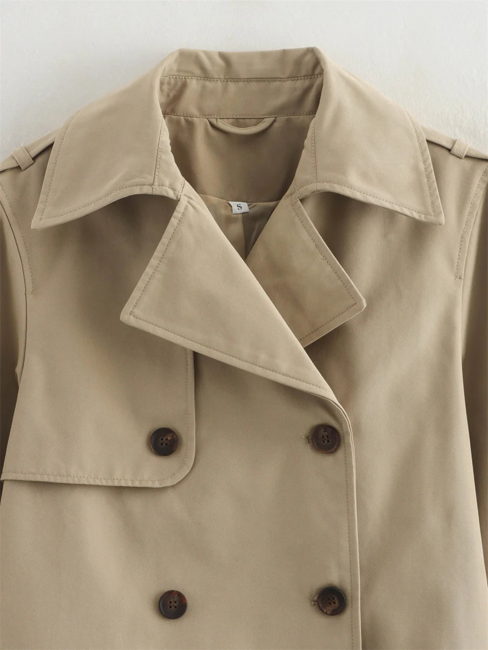 Women's Vintage Cropped Trench Jacket – Double-Breasted High-Waist Streetwear Coat