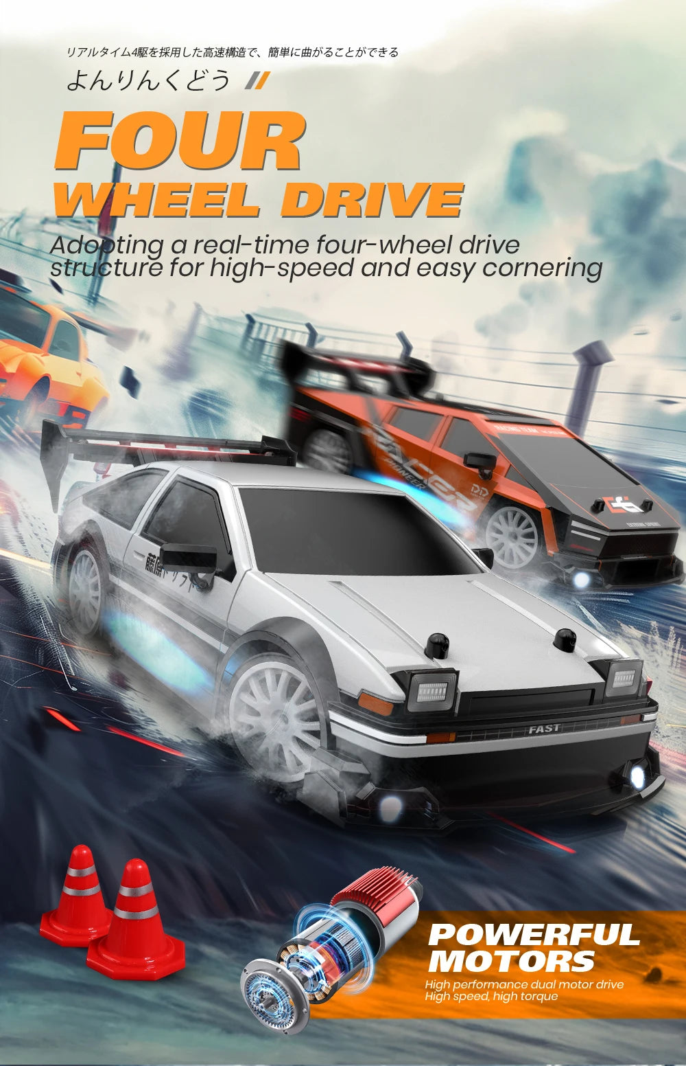 1:24 Scale 4WD RC Drift Car – 20KM/H High Speed LED Racing Vehicle