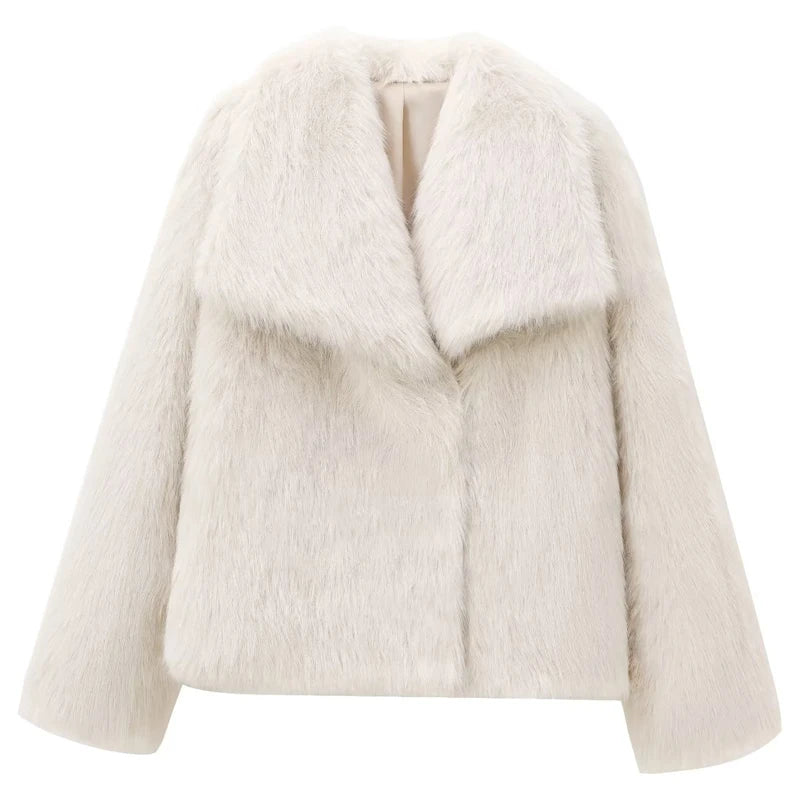 Women's Plush Faux Fur Crop Bomber Jacket – Thick High Street Winter Coat