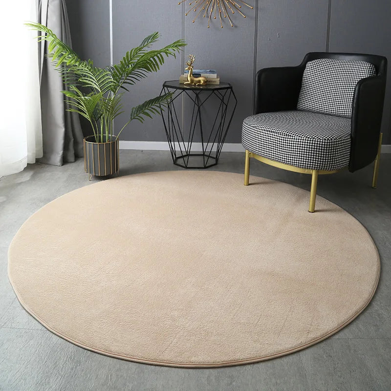 Round Thickened Coral Velvet Carpet – Soft Bedroom & Living Room Circle Rug