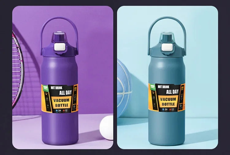 Insulated Stainless Steel Water Bottle with Pop-Up Straw – Double-Wall Vacuum, 24Hr Cold/8Hr Hot, 800ml–1500ml, 9 Colors