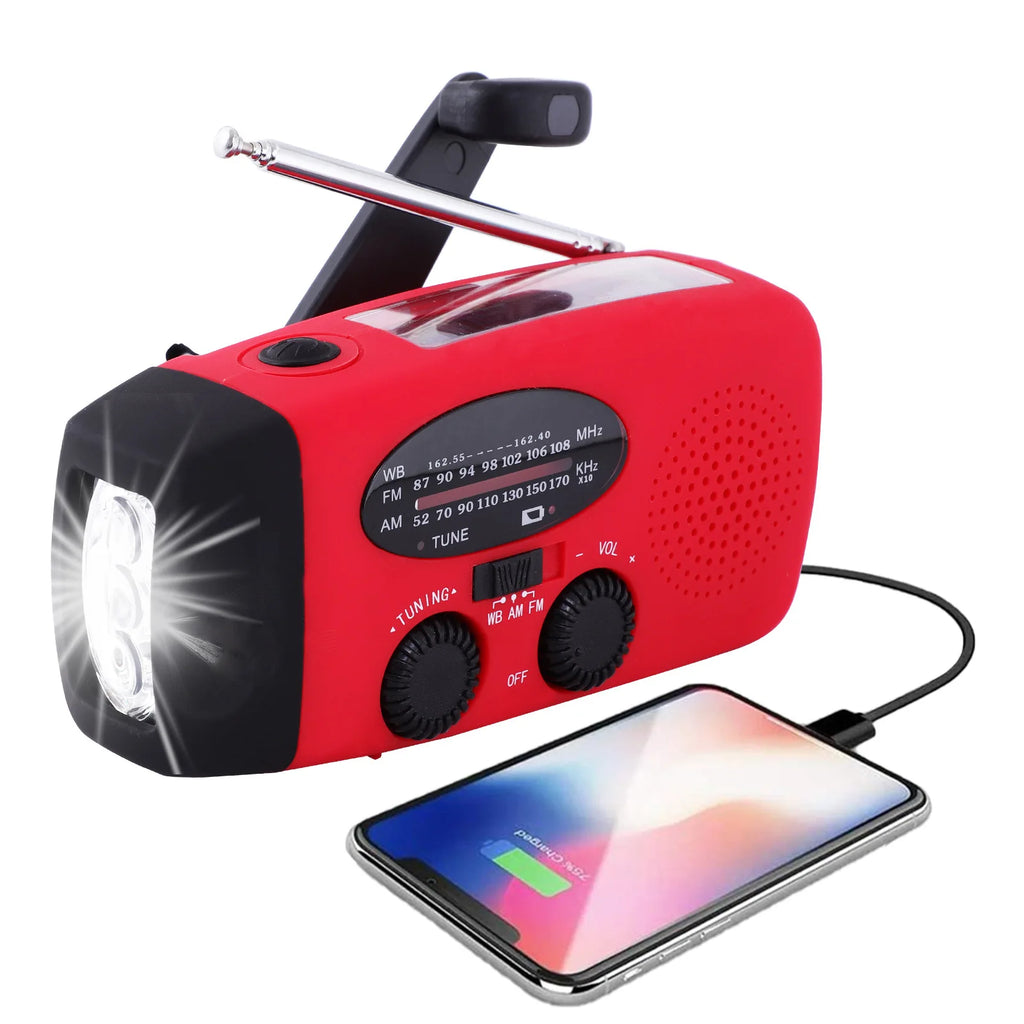 2000mAh Emergency Solar Radio — LED Light, FM/AM, USB Rechargeable Outdoor Survival Radio