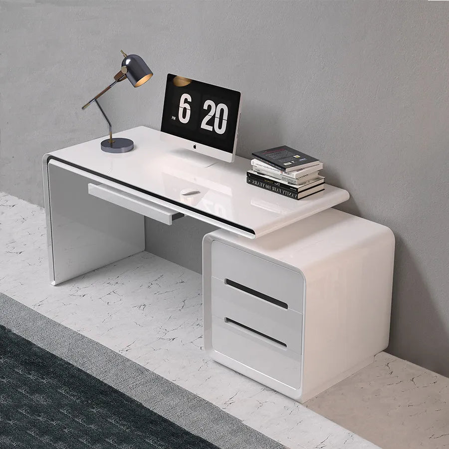 Modern Office Computer Desk with Cabinet & Keyboard Shelf — MDF Writing Workstation