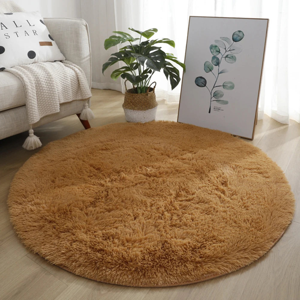 Super Soft Shaggy Area Rug – Anti-Slip 4cm Pile Round Rug for Living Room & Bedroom, 12 Colors & 3 Sizes