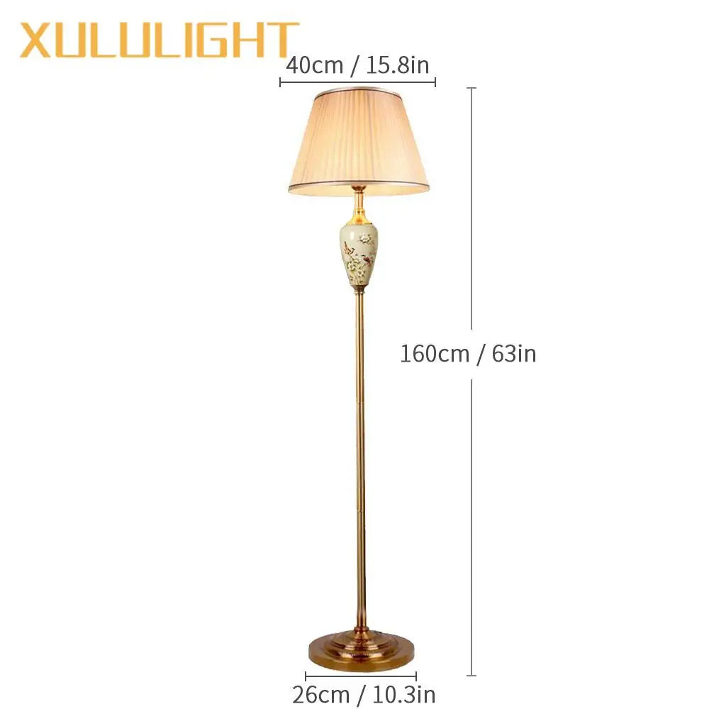 Ceramic Floor Lamp – Fabric Shade & LED Lighting