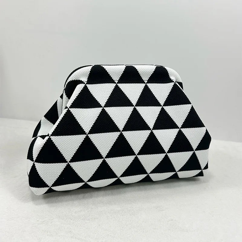 Woven Crochet Cotton Clutch Bag – Colorblock Knit Dumpling Cloud Purse for Women