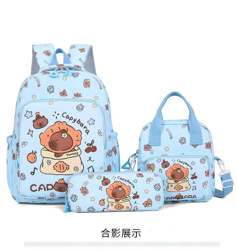 Capybara Backpack Set – Three-Piece Nylon School Set