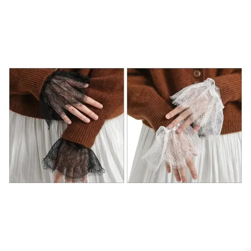 Elegant Detachable Bridal Wrist Cuffs – Lace Pleated Wedding Dress & Formal Attire Cuffs
