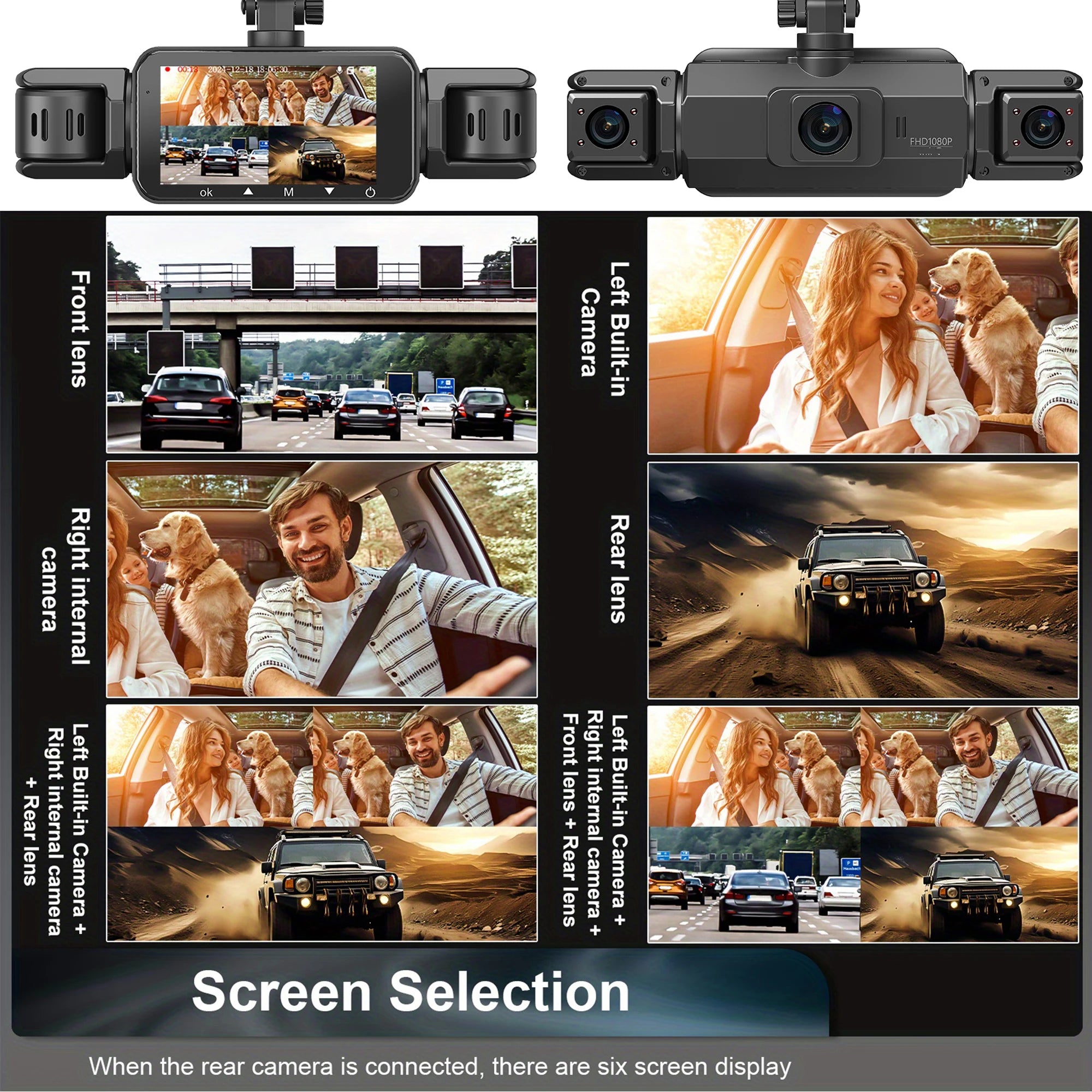 4-Channel WiFi Dashcam – FHD 1080P, Night Vision, Loop Recording, Parking Monitor | Front + Rear + Side