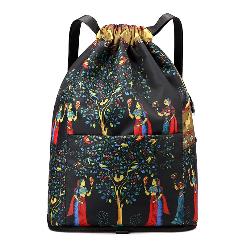 Women's Drawstring Backpack – Foldable Nylon Daypack