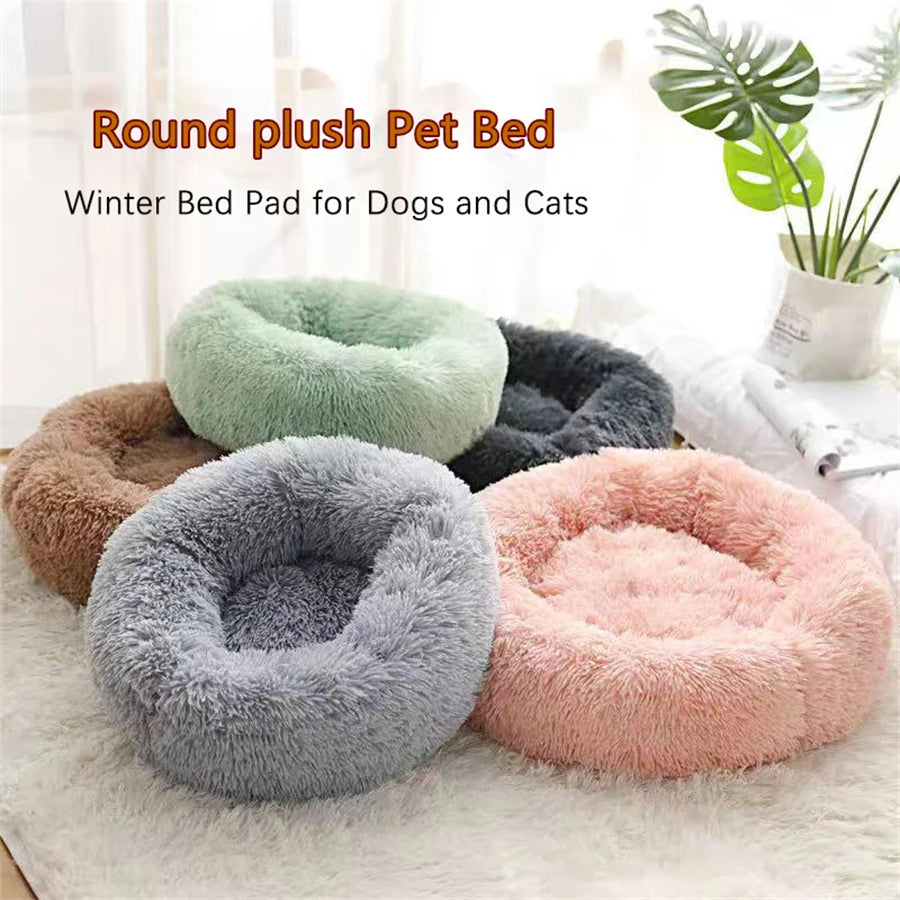 Plush Faux Fur Donut Pet Bed – Warm Calming Round Bed for Small & Medium Dogs & Cats