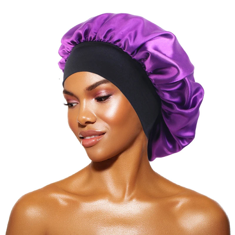 Satin Sleep Bonnet — Wide-Brim Hair Care Cap