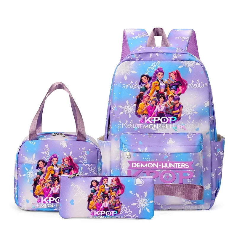 KPop Demon Hunter 3-Piece Backpack Set – School Bag, Shoulder Bag & Clutch