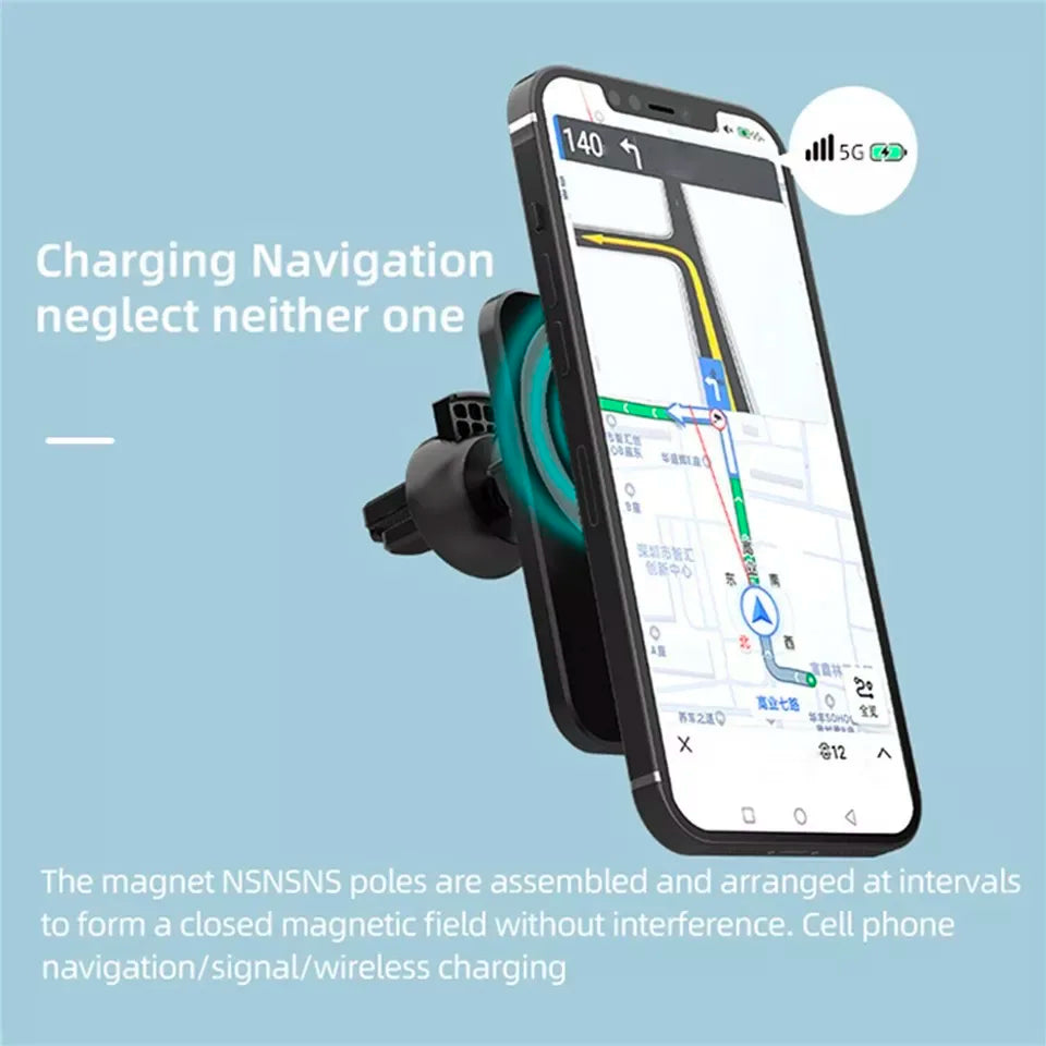 30W Magnetic Car Wireless Charger Phone Holder – MagSafe Compatible for iPhone 12–17, Qi Devices