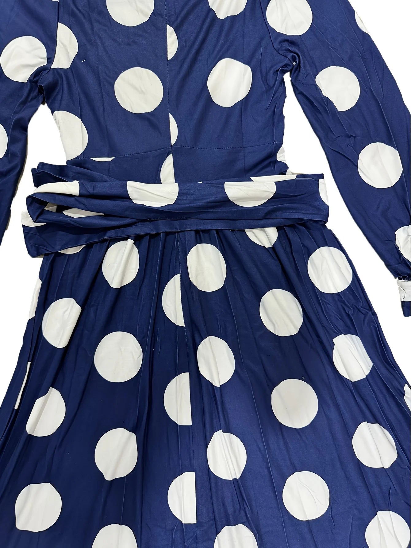 Bow Knot Polka Dot Maxi Dress — Long Sleeve Elegant Casual Lady Dress