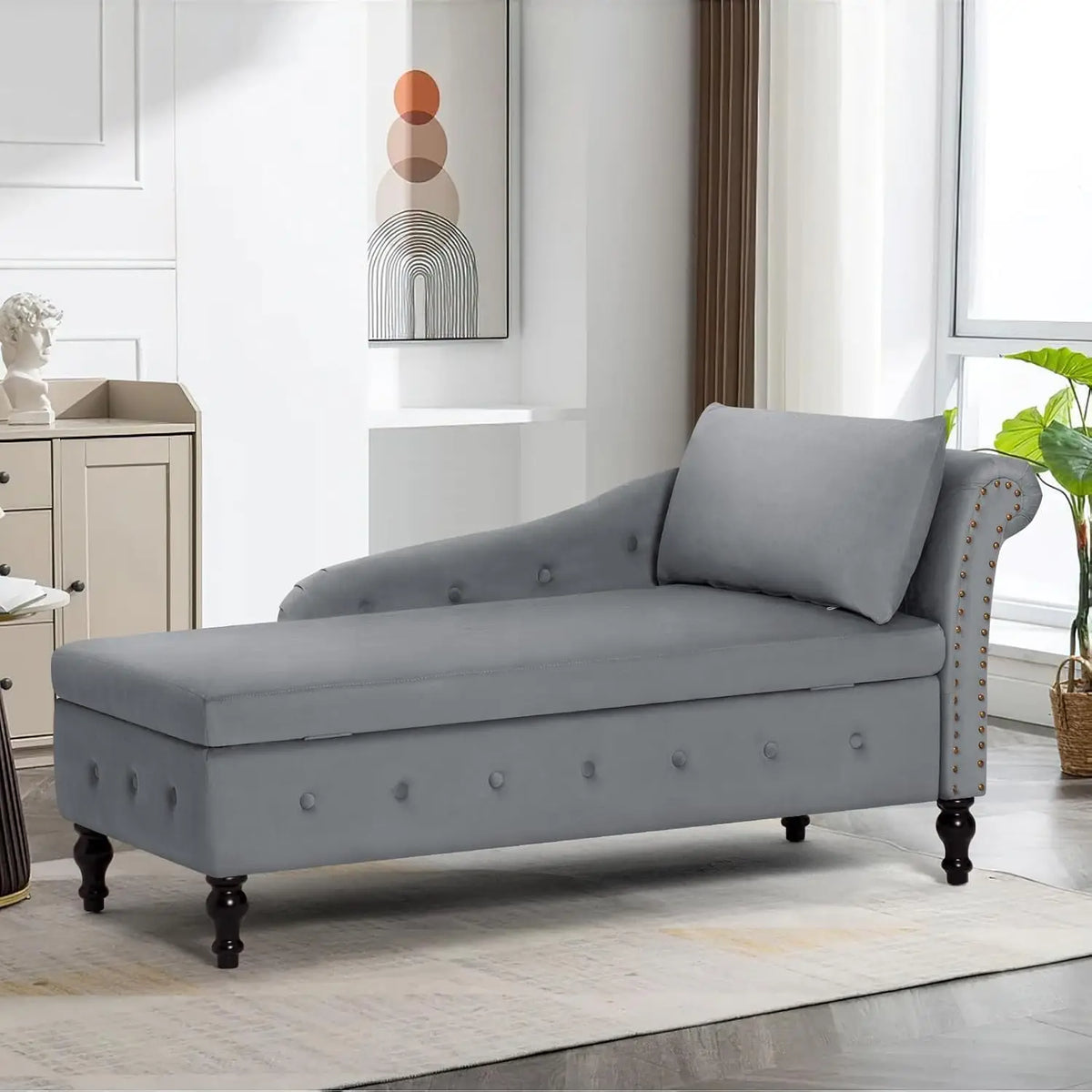 Velvet Storage Chaise Lounge with Right Armrest