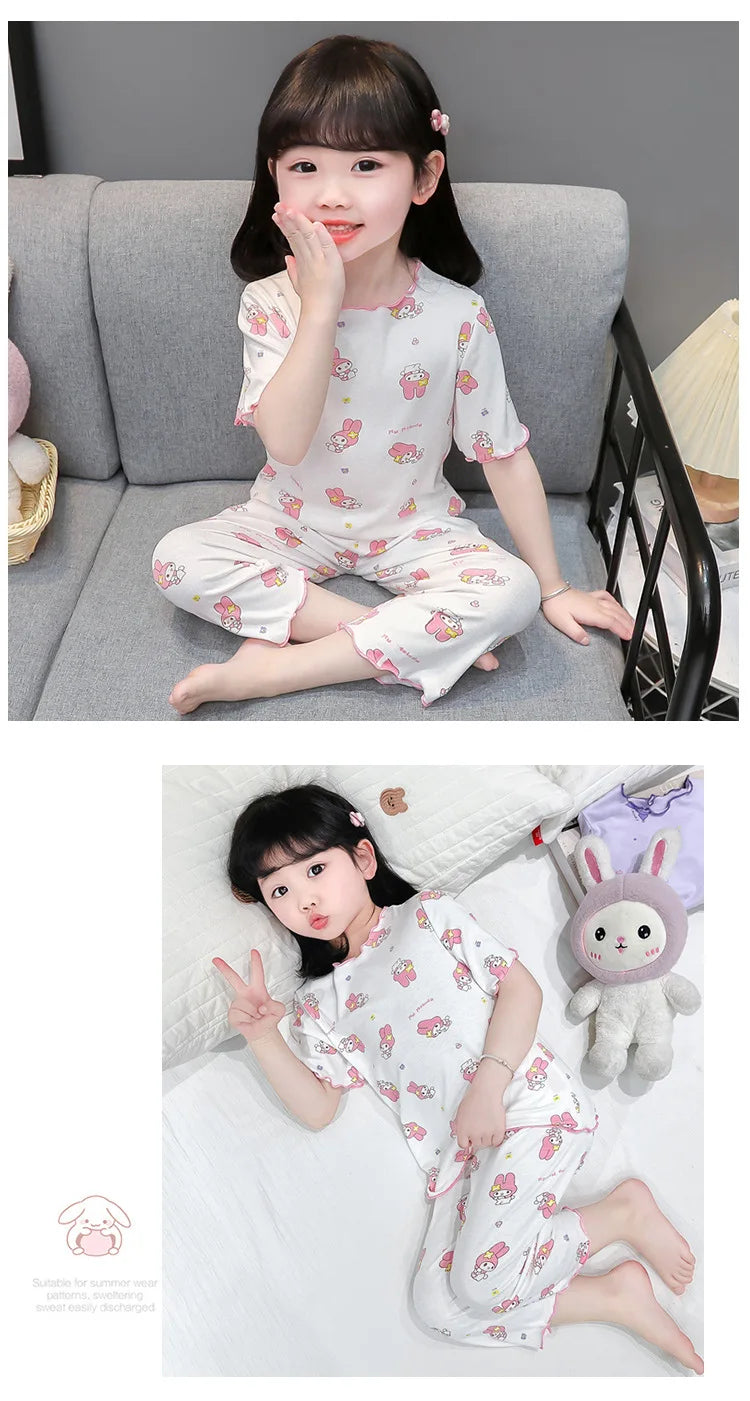 2026 Sanrio Kawaii Kids Pajamas Set | Hello Kitty & Kuromi 2-Piece Anime Loungewear
