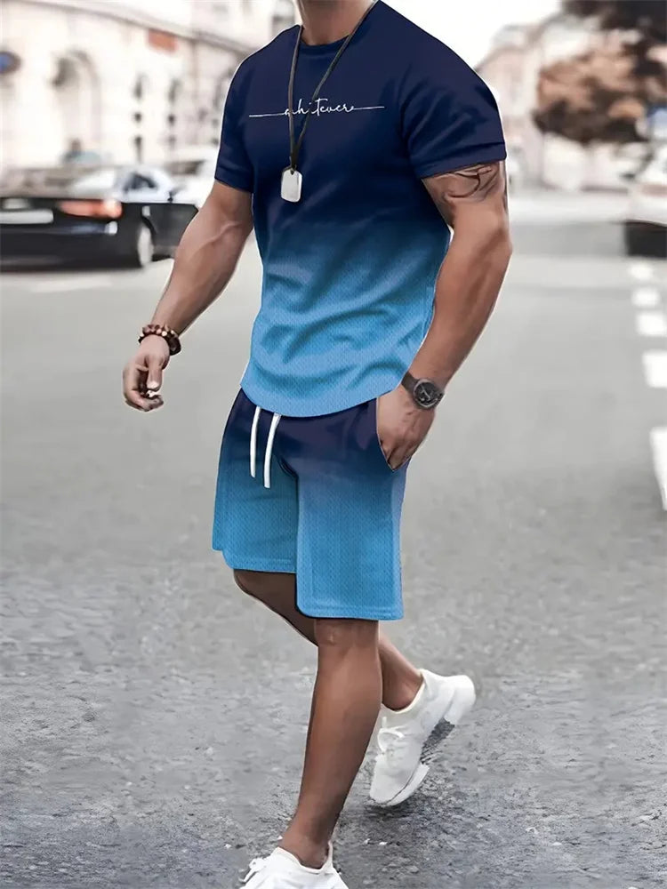 Men's Oversized 3D Print Crewneck T-Shirt & Drawstring Shorts Set