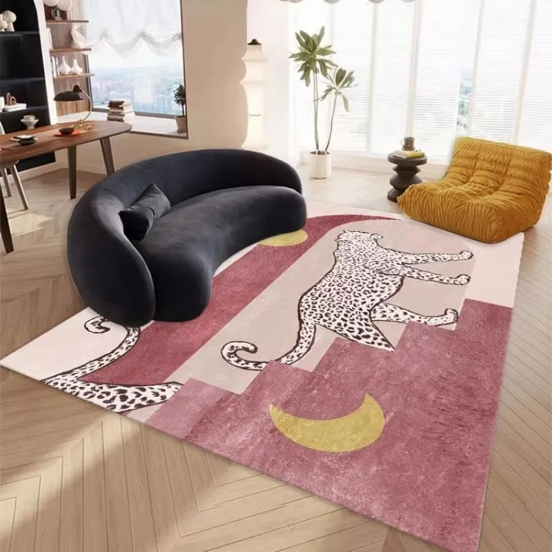 Leopard Print Plush Lounge Rug – Light Luxury Non-Slip Flannel Carpet for Living Room & Bedroom