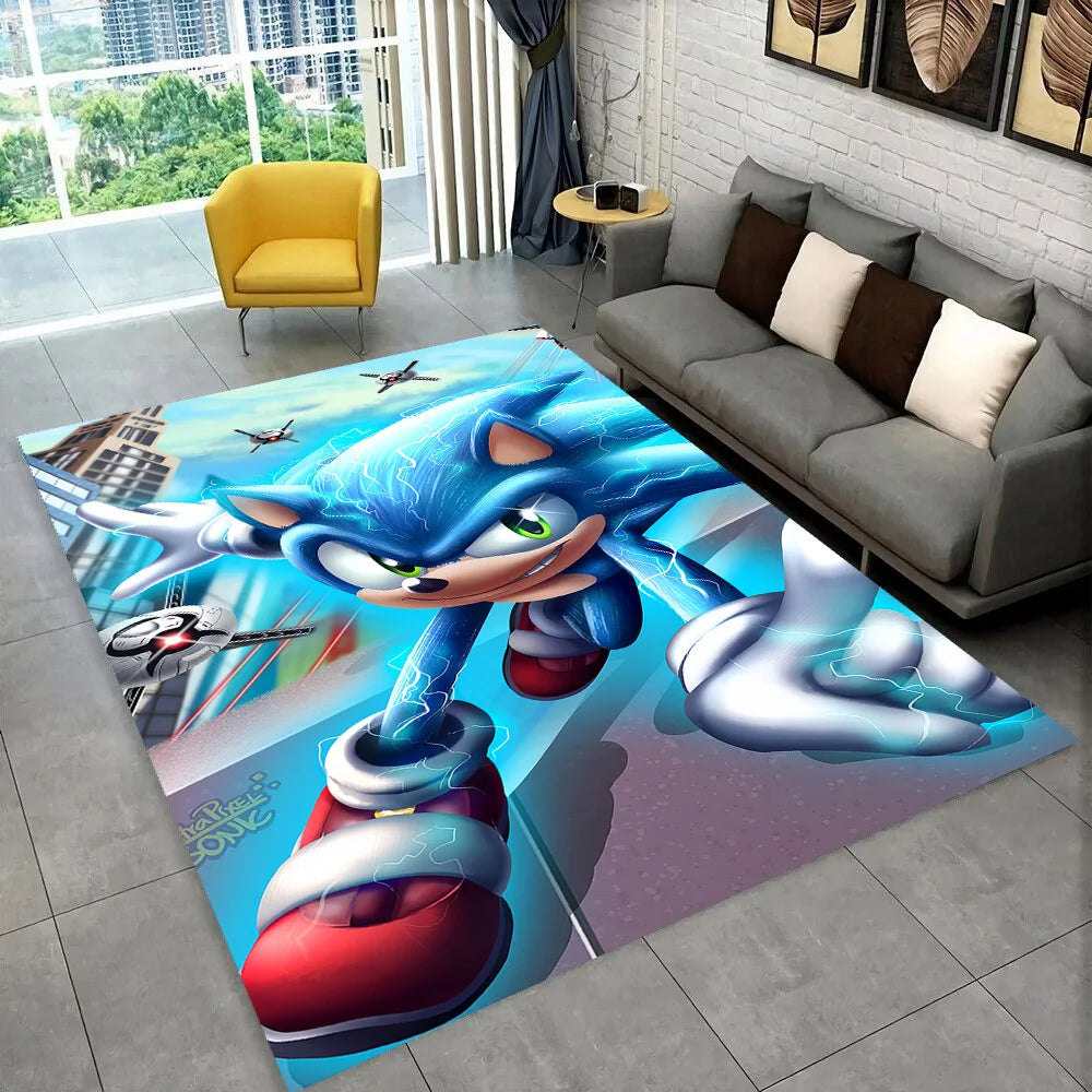 3D Retro Sonic Area Rug – Non-Slip Kids Carpet for Bedroom, Living Room & Playroom