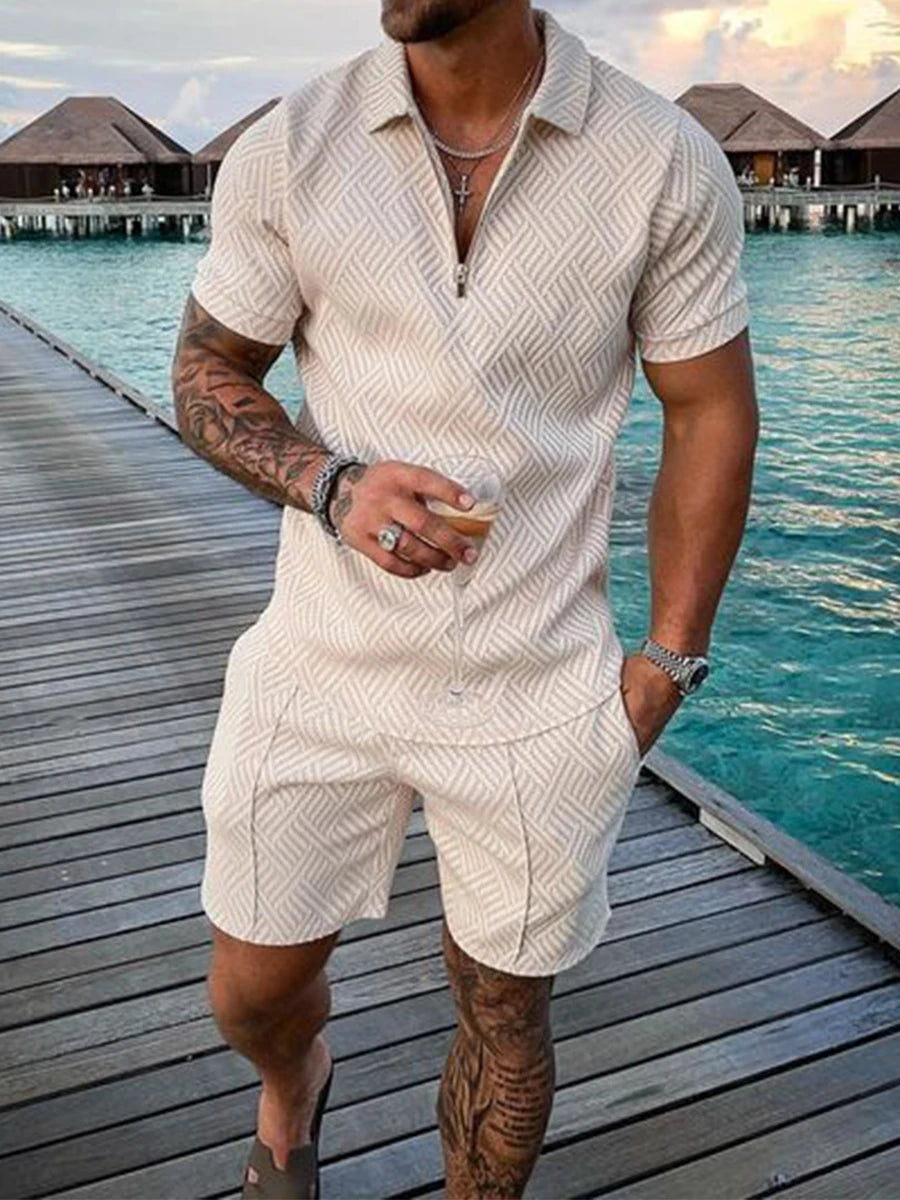 Men's Abstract Dot 3D Print Polo Shirt & Shorts Set – Oversized Fashion Tracksuit