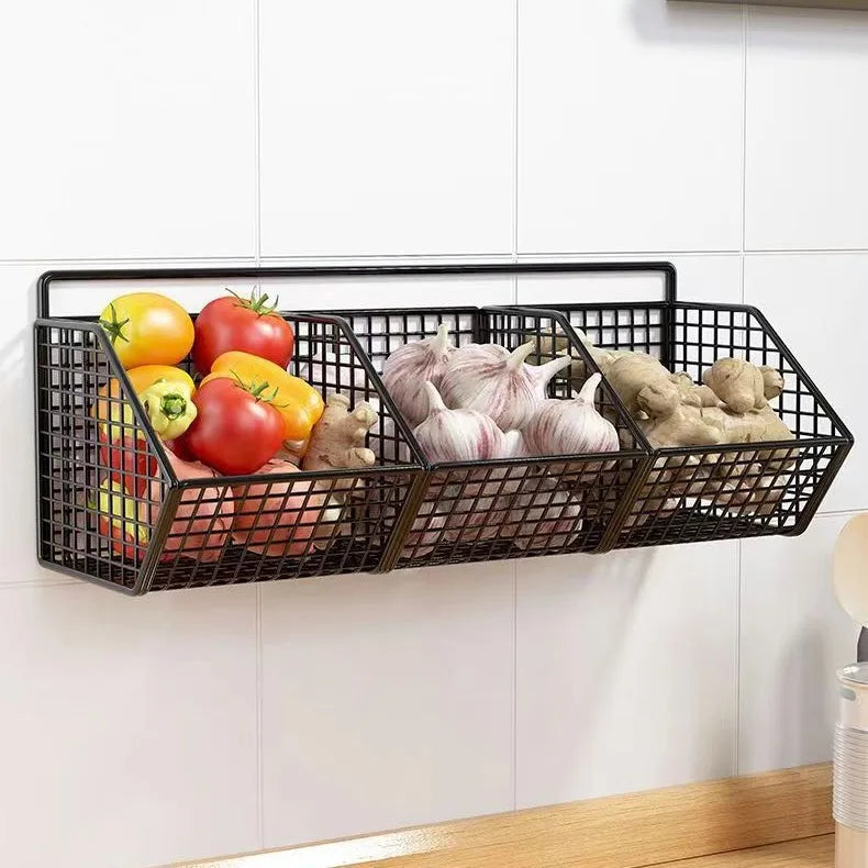 Wall-Mounted Kitchen Storage Rack — Vegetables, Fruits, Spice & Condiment Organizer Shelf