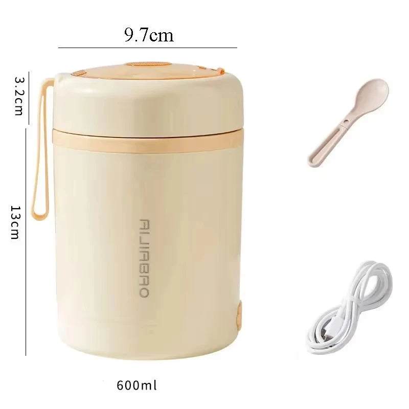 600ml USB Electric Heated Lunch Box – Stainless Steel Food Warmer with Constant Temperature Insulation, 5V/12V/24V
