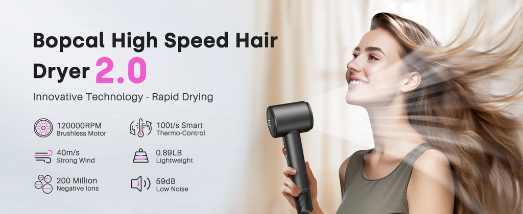 BOPCAL ZCY-887 High-Speed Negative Ionic Hair Dryer – 120,000 RPM, 1600W, Thermo-Control, Low Noise