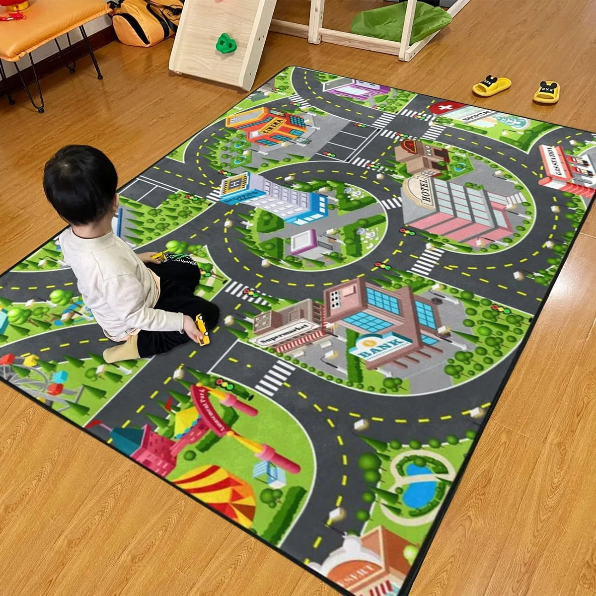 Kids City Traffic Play Mat – Car Park Parking Lot Rug for Boys & Girls, Educational Floor Map