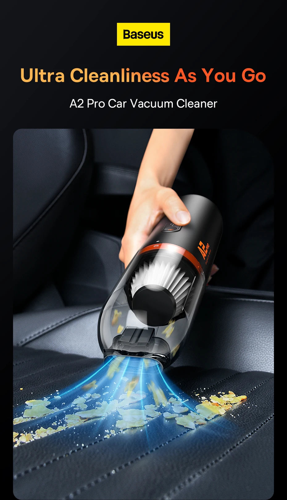 Baseus Mini Handheld Car Vacuum – 6000Pa Powerful Suction, Blow & Vacuum 2-in-1 for Car, Home & Office