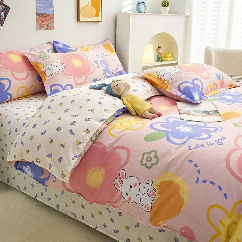 Cartoon Print Duvet Cover Set – Skin-Friendly 400TC Polyester, 3-Piece with 2 Pillowcases, 20 Designs & 4 Sizes