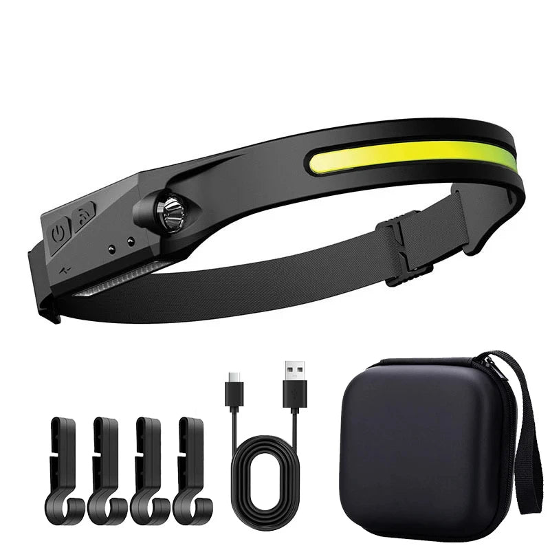 LED Motion Sensor Headlamp – USB Rechargeable, 6 Modes, 230° Wide Beam, IPX4 Waterproof Camping Headlight