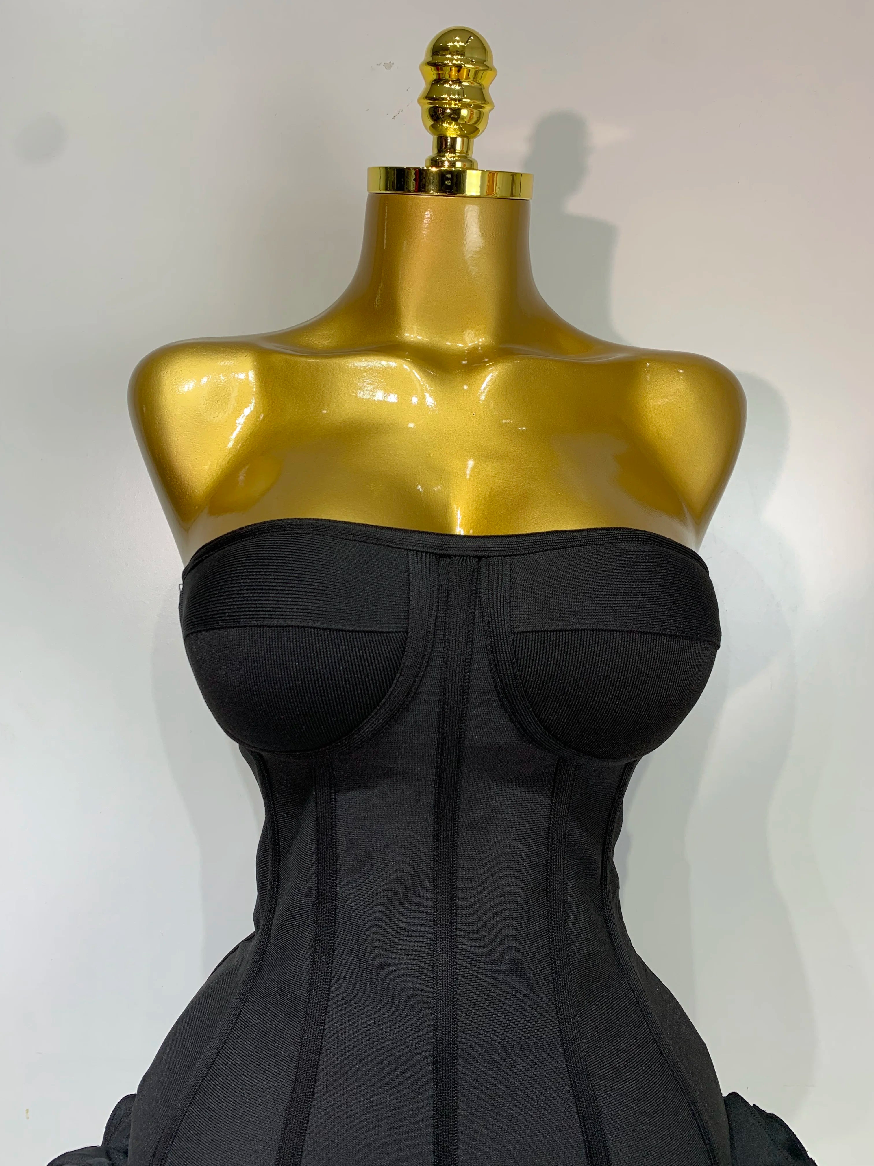Flower Embellished Strapless Bandage Mini Dress — Backless Bodycon Celebrity Party Dress