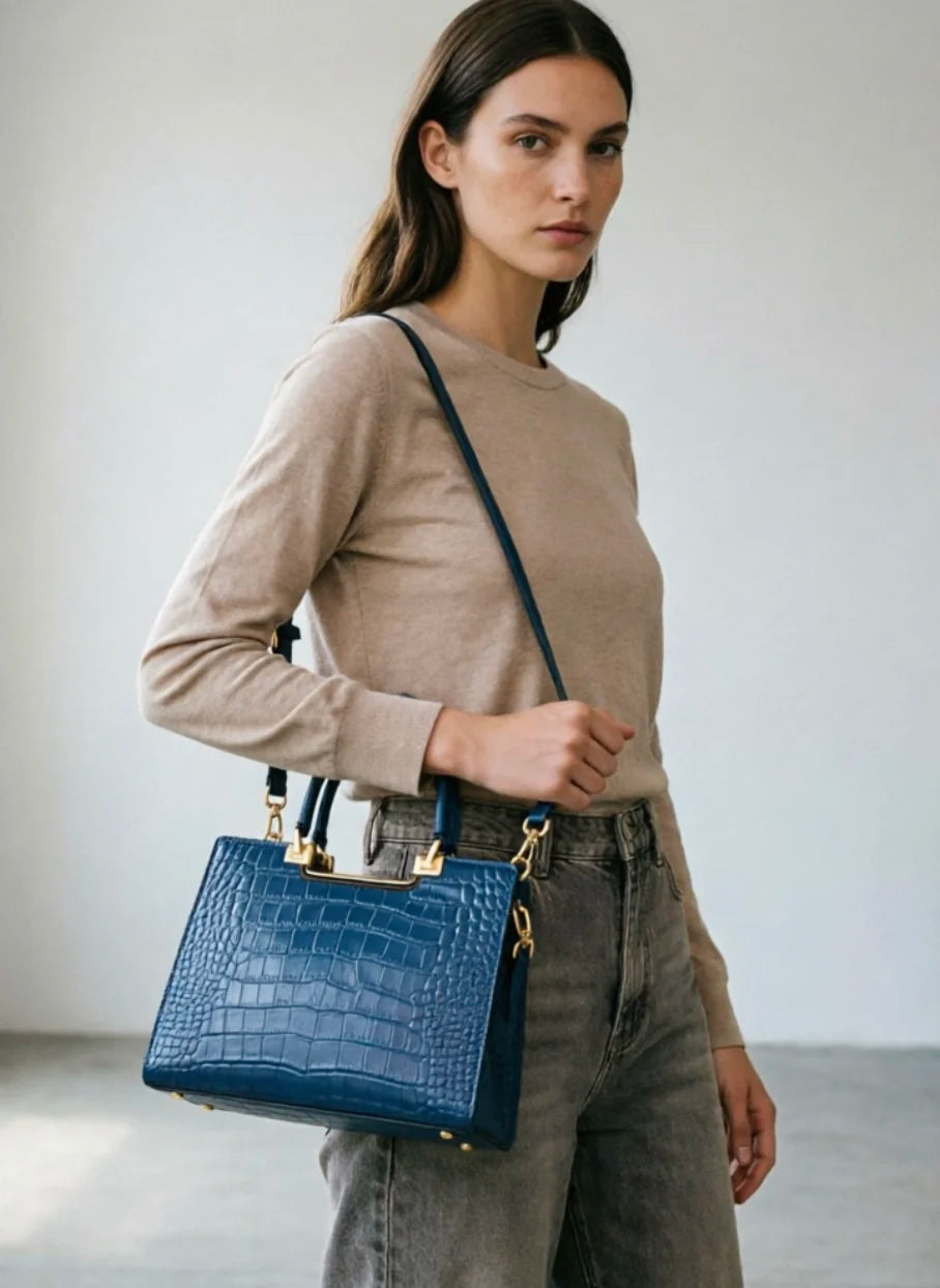 Genuine Cow Leather Tote Shoulder Bag – Handmade Luxury Handbag for Women