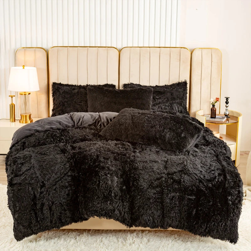 Plush Faux Fur Duvet Cover Set – Luxurious 3-Piece Bedding, 16 Colors & 10 Sizes
