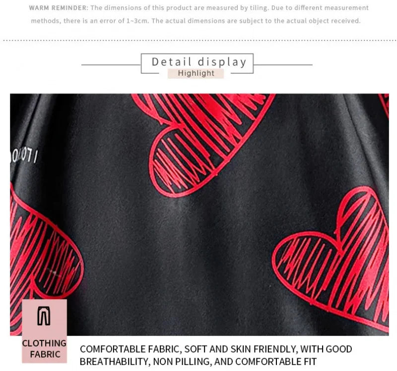 Red Lip Print Satin Slip Nightdress — V-Neck Backless Mini Sleep Dress