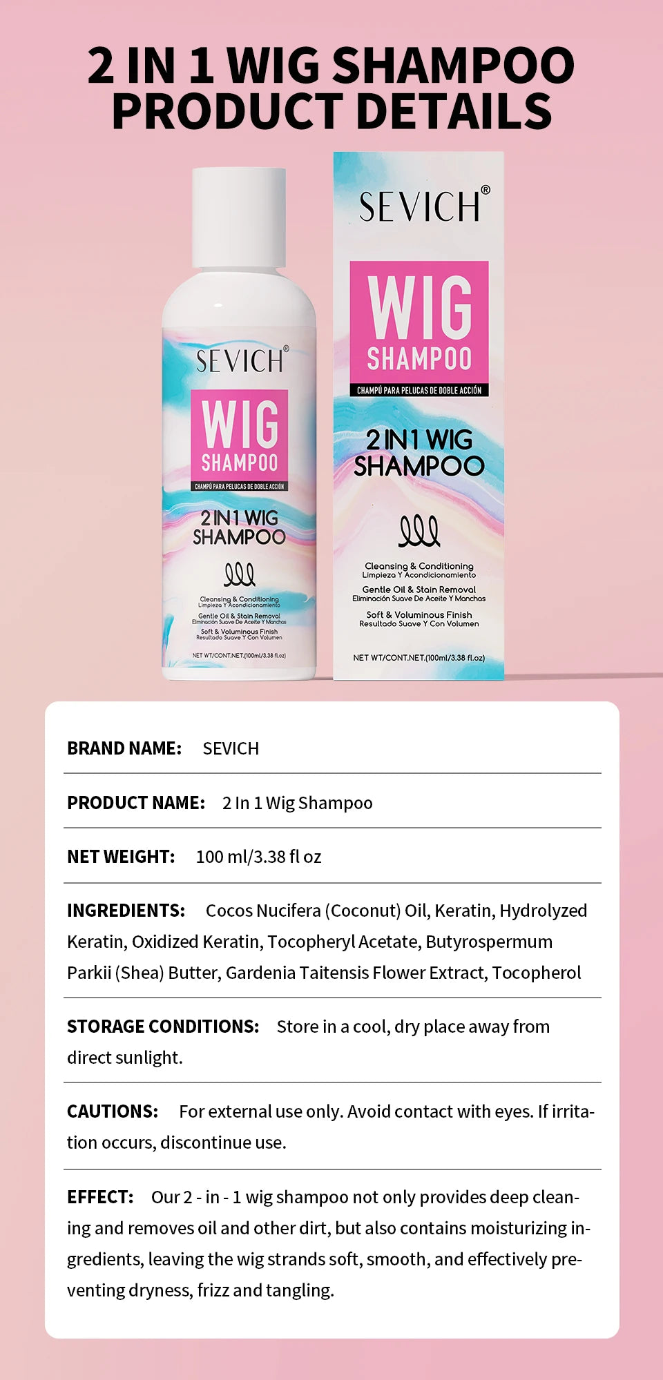 SEVICH Professional Wig Hair Care Products Wig Smoothing Keratin Hair Mask Oil Control Deep Cleansing Wig Shampoo Wig Care Spray