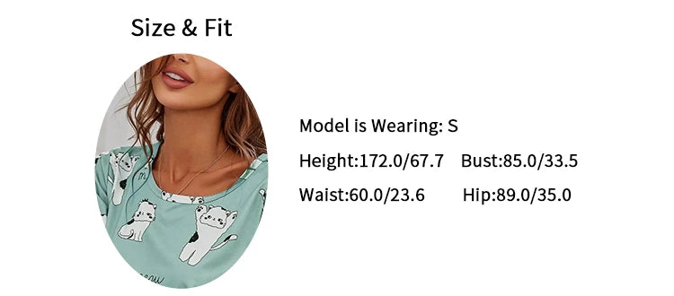 Cartoon Print 2-Piece Pajama Set — Short Sleeve Top & Pants