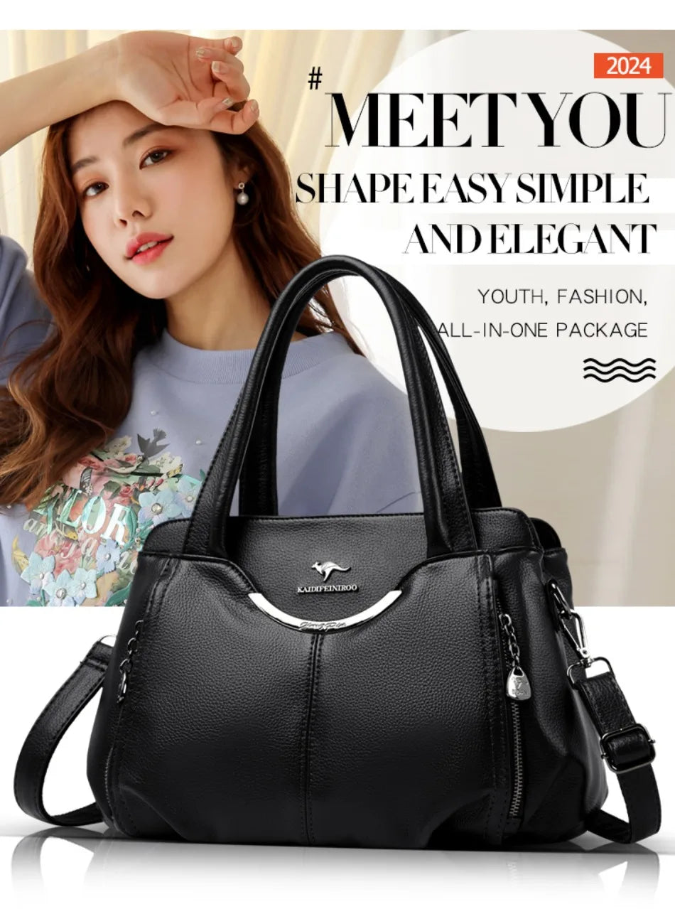 Genuine Leather Luxury Tote Crossbody Shoulder Bag – Large Casual Handbag for Women