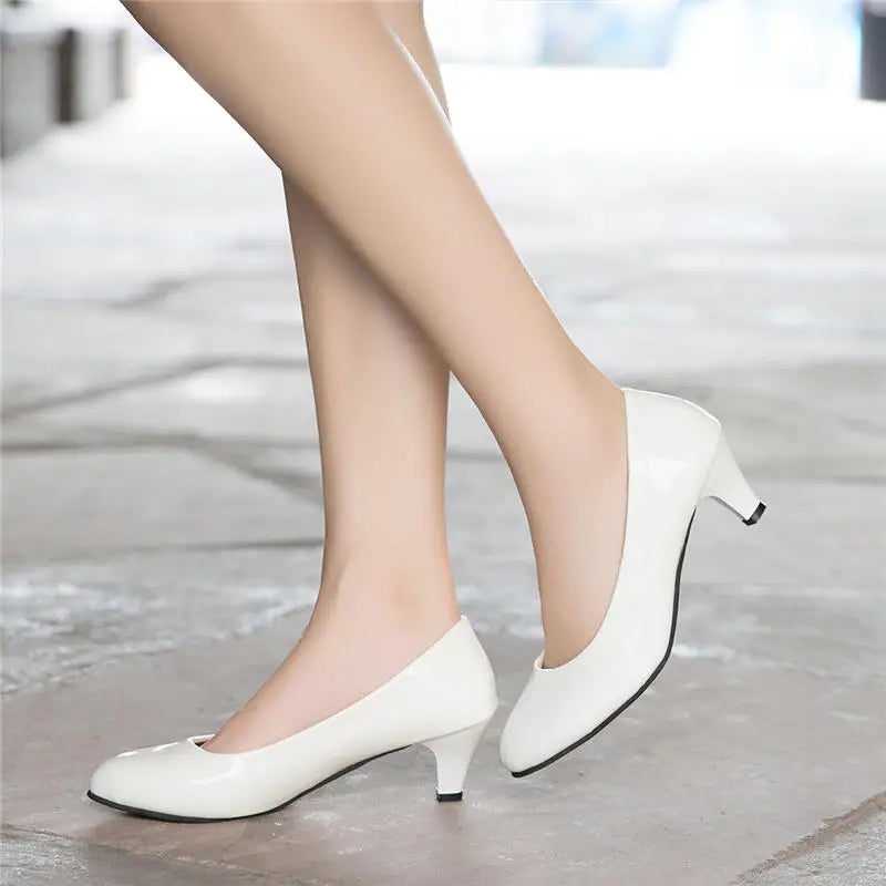 Women's Pointed Toe Thick Heel Work Shoes – Shallow Mouth Single Shoes
