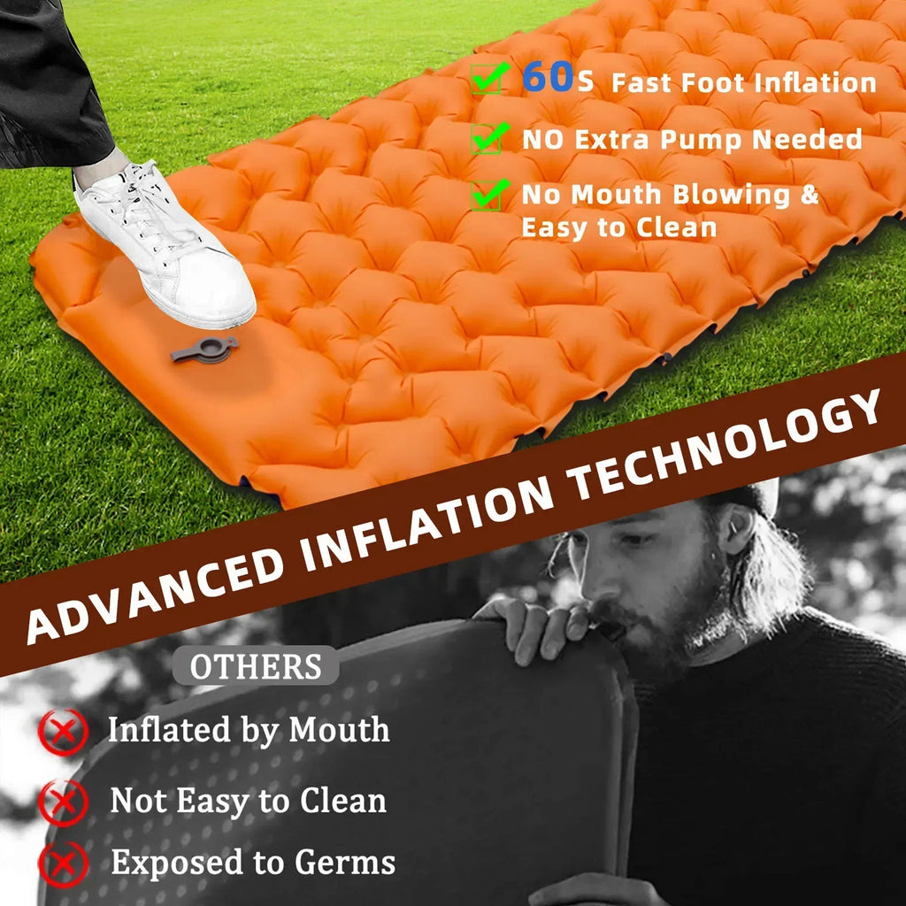 Camping Inflatable Sleeping Pad with Pillow – Ultralight Folding Air Cushion Mat for Hiking & Trekking