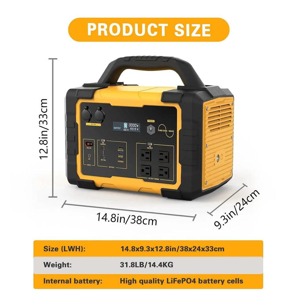 1000W Portable Power Station with 1024Wh LiFePO4