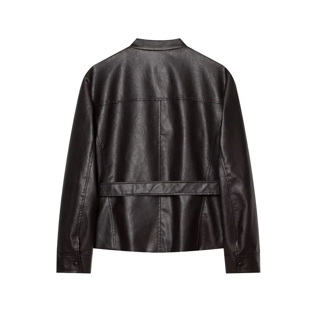 Women's Belted Jacket – Stand Collar Button Front