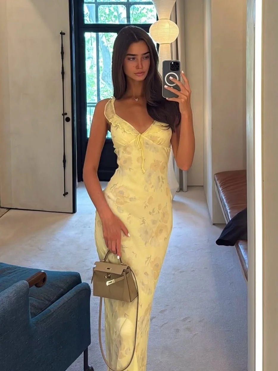 Floral Plunge Backless Maxi Dress — Sexy Fairy Beach Vacation Dress