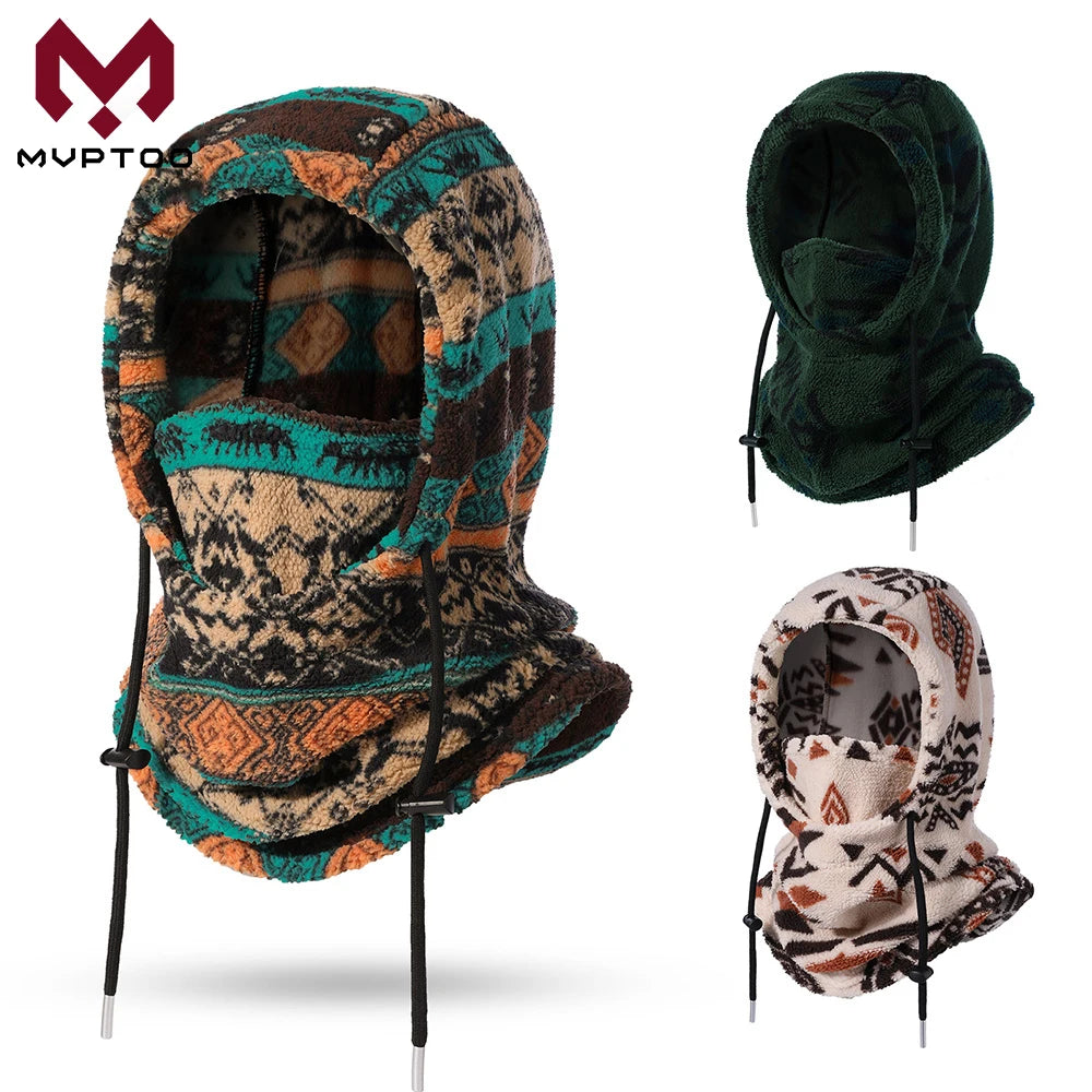 Fleece Balaclava Hood with Drawstring and Neck Warmer