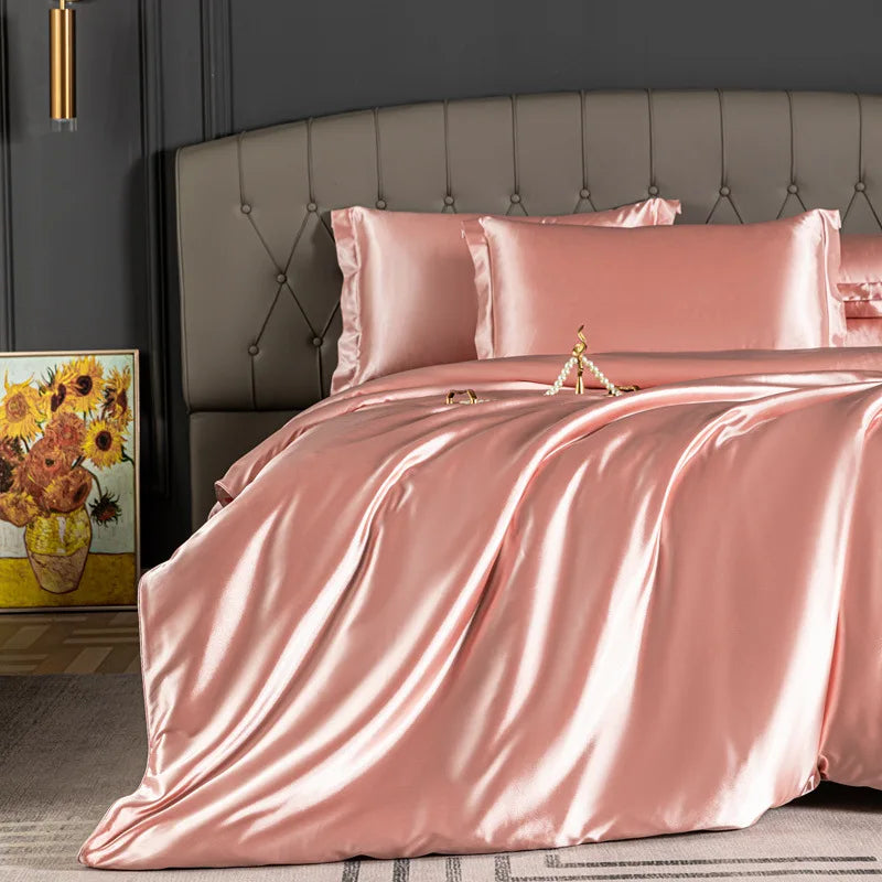 Pure 100% Silk Bedding Set – Luxury Soft Duvet Cover, Bed Sheet & Pillowcases, Twin to King
