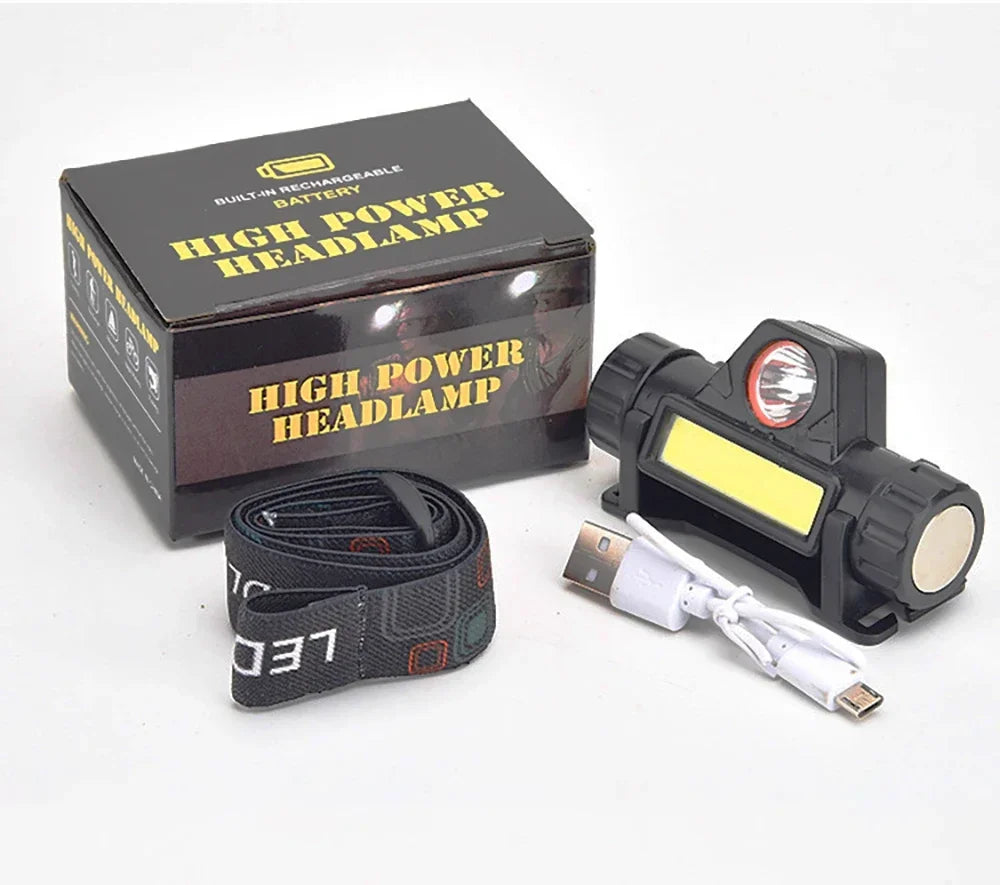 Rechargeable COB LED Magnetic Headlamp — Wide-Beam Work Light with Hands-Free Wear