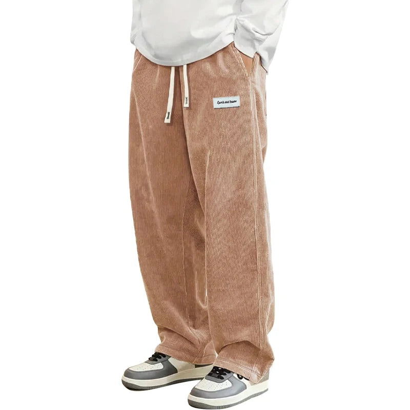 Men's Corduroy Elastic Waist Casual Pants — Relaxed Fit Textured Trousers